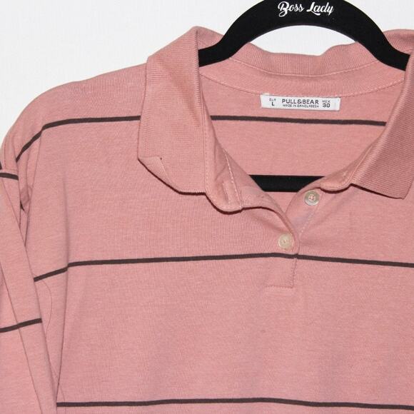 Pull & Bear Pink Cropped Collared Cozy Top Large - Picture 2 of 3